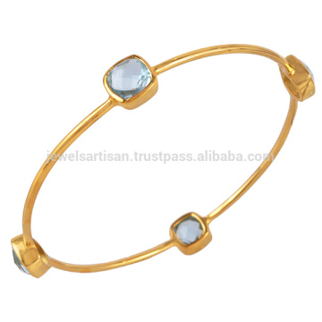 Meilleures ventes Bracelet en argent sterling naturel Blue Topaz Gold Vermeil 925